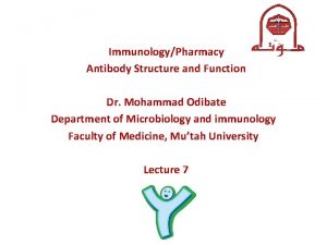 ImmunologyPharmacy Antibody Structure and Function Dr Mohammad Odibate