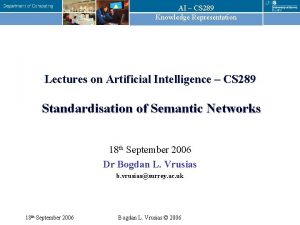 AI CS 289 Knowledge Representation Lectures on Artificial