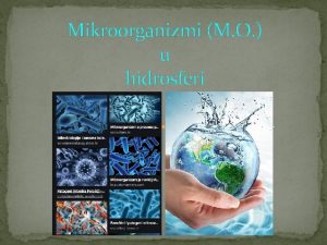 Mikroorganizmi M O u hidrosferi Prirodne vode se