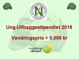 UngUllbaggestipendiet 2018 Vandringspris 5 000 kr Kriterier NBelever