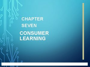 CHAPTER SEVEN CONSUMER LEARNING LEARNING 2 LEARNING Applying