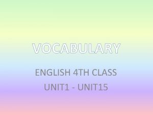 VOCABULARY ENGLISH 4 TH CLASS UNIT 1 UNIT