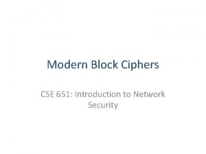 Modern Block Ciphers CSE 651 Introduction to Network