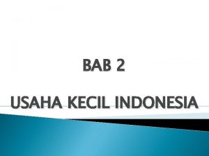 BAB 2 USAHA KECIL INDONESIA Usaha Kecil adalah