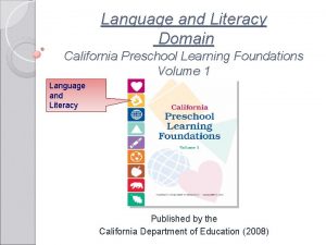 Language and Literacy Domain California Preschool Learning Foundations