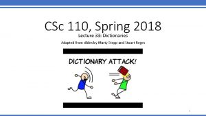 CSc 110 Spring 2018 Lecture 33 Dictionaries Adapted