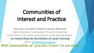 Communities of Interest and Practice Honorary Associate Professor