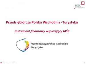Przedsibiorcza Polska Wschodnia Turystyka Instrument finansowy wspierajcy MP