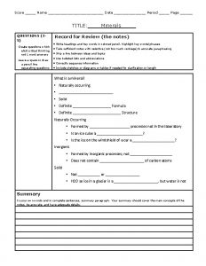 Score Name Date Period Page TITLE Minerals QUESTIONS