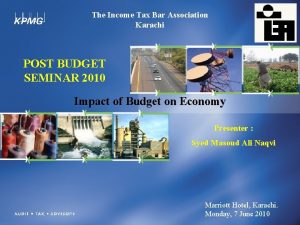 The Income Tax Bar Association Karachi POST BUDGET