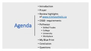 Agenda Introduction Prayer Review highlights of www trinitycatholic