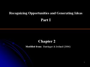 Recognizing Opportunities and Generating Ideas Part I Chapter