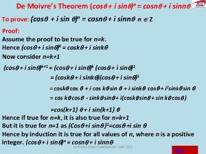 De Moivres Theorem cos i sin n cosn