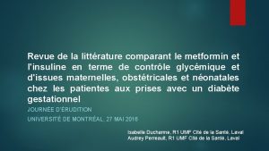 Revue de la littrature comparant le metformin et