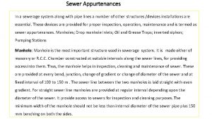 Sewer Appurtenances In a sewerage system along with