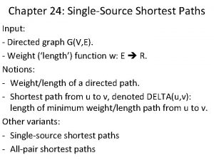 Chapter 24 SingleSource Shortest Paths Input Directed graph