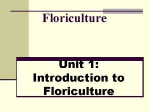 Floriculture Unit 1 Introduction to Floriculture A Terms