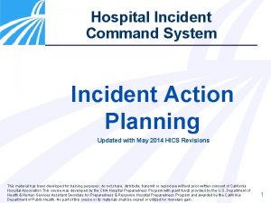 Hospital Incident Command System Incident Action Planning Updated