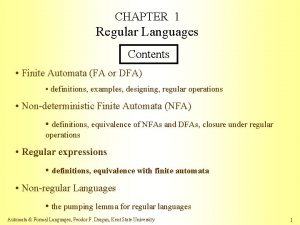 CHAPTER 1 Regular Languages Contents Finite Automata FA