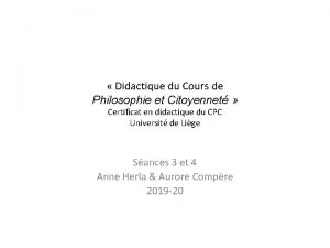 Didactique du Cours de Philosophie et Citoyennet Certificat