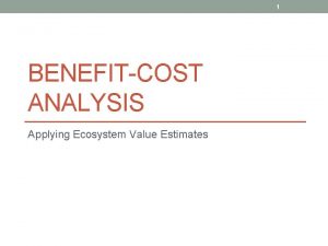 1 BENEFITCOST ANALYSIS Applying Ecosystem Value Estimates 2