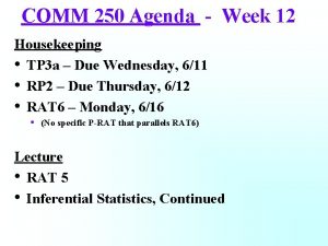 COMM 250 Agenda Week 12 Housekeeping TP 3