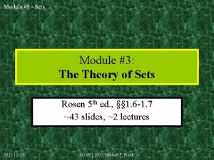 Module 3 Sets Module 3 Theory of Sets