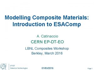 Modelling Composite Materials Introduction to ESAComp A Catinaccio