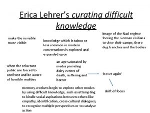 Erica Lehrers curating difficult knowledge make the invisible