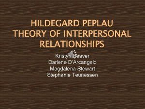 HILDEGARD PEPLAU THEORY OF INTERPERSONAL RELATIONSHIPS Kristyn Beaver