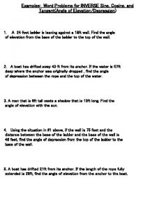 Examples Word Problems for INVERSE Sine Cosine and