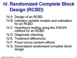IV Randomized Complete Block Design RCBD IV A