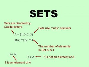 SETS Sets are denoted by Capital letters Sets
