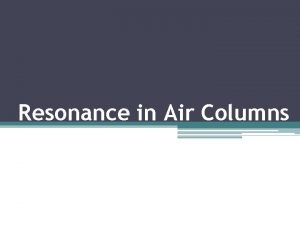 Resonance in Air Columns Closed Air Columns Column