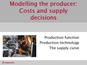 Modelling the producer Costs and supply decisions Production