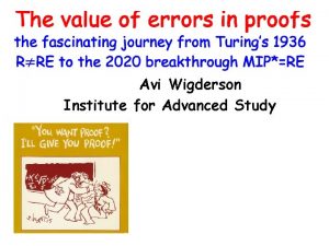Avi Wigderson Institute for Advanced Study Plan Proofs