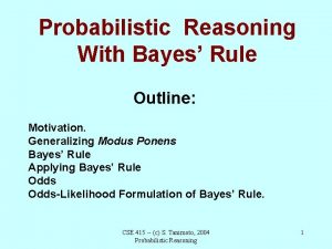 Probabilistic Reasoning With Bayes Rule Outline Motivation Generalizing