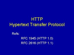 HTTP Hypertext Transfer Protocol Refs RFC 1945 HTTP