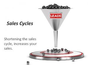 Sales Cycles Shortening the sales cycle increases your