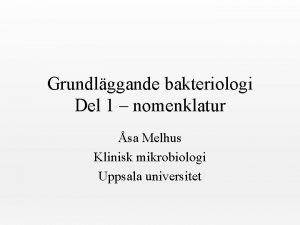 Grundlggande bakteriologi Del 1 nomenklatur sa Melhus Klinisk