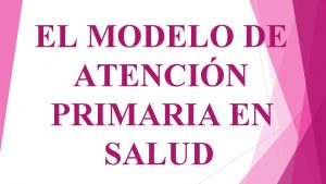 EL MODELO DE ATENCIN PRIMARIA EN SALUD MODELO