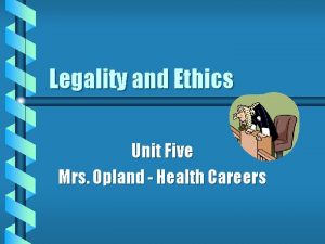 Legality and Ethics Unit Five Mrs Opland Health