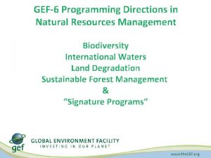 GEF6 Programming Directions in Natural Resources Management Biodiversity