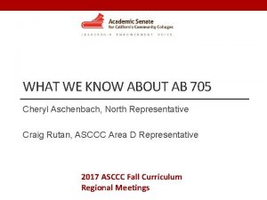 WHAT WE KNOW ABOUT AB 705 Cheryl Aschenbach