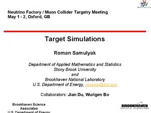 Neutrino Factory Muon Collider Targetry Meeting May 1