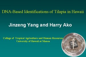 DNABased Identifications of Tilapia in Hawaii Jinzeng Yang