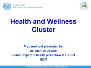 Health and Wellness Cluster Prepared and presented by