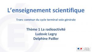 Lenseignement scientifique Tronc commun du cycle terminal voie