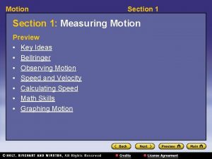 Motion Section 1 Measuring Motion Preview Key Ideas
