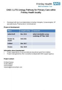 OAB LUTS Urology Pathway for Primary Care within